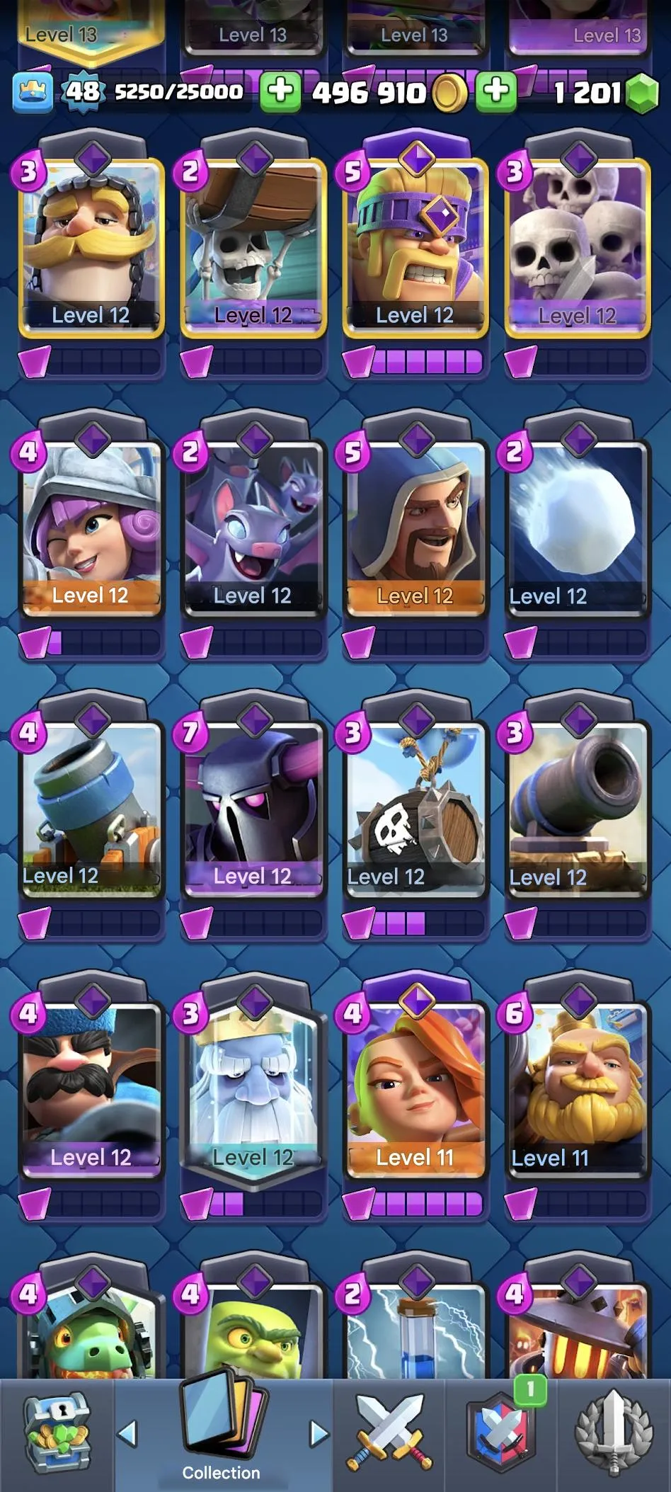 CR520 Max 10000 Trophies Account with 2 Level 15 Cards, 8 Evolutions and 66 Emotes 
